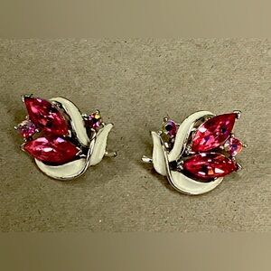 Elegant Lisner Pink Rhinestone & Silver Tone Clip on Earrings